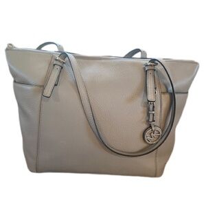 Michael Kors Large Purse Pebbled Leather Gray Office Tote